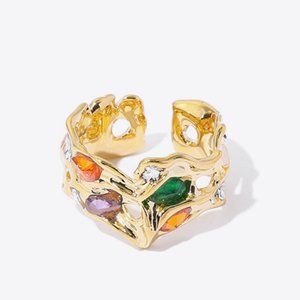 Inlaid Zircon 18K Gold Plated Open Ring For Women